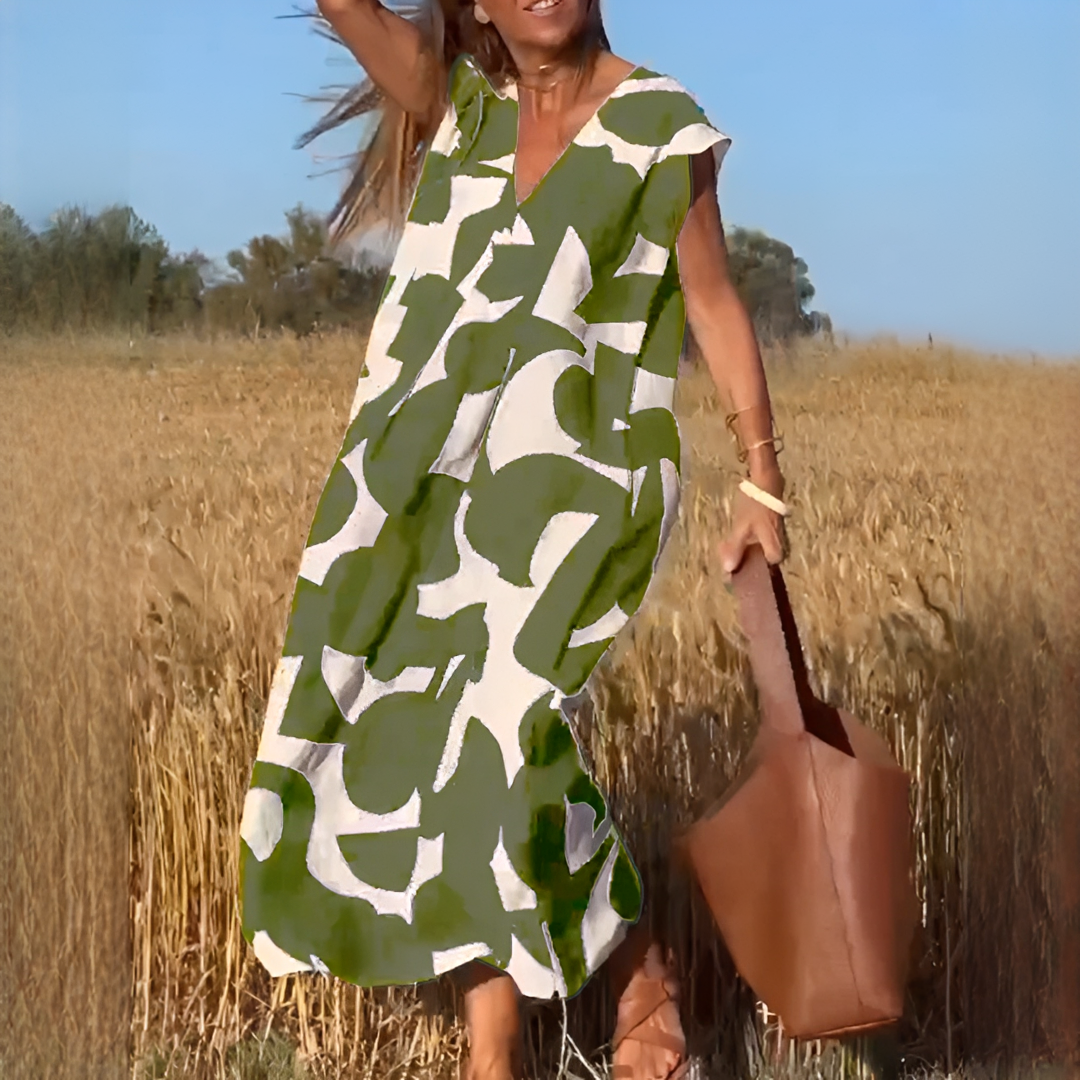 Vicky - Trendy V-neck Loose Fit Dress