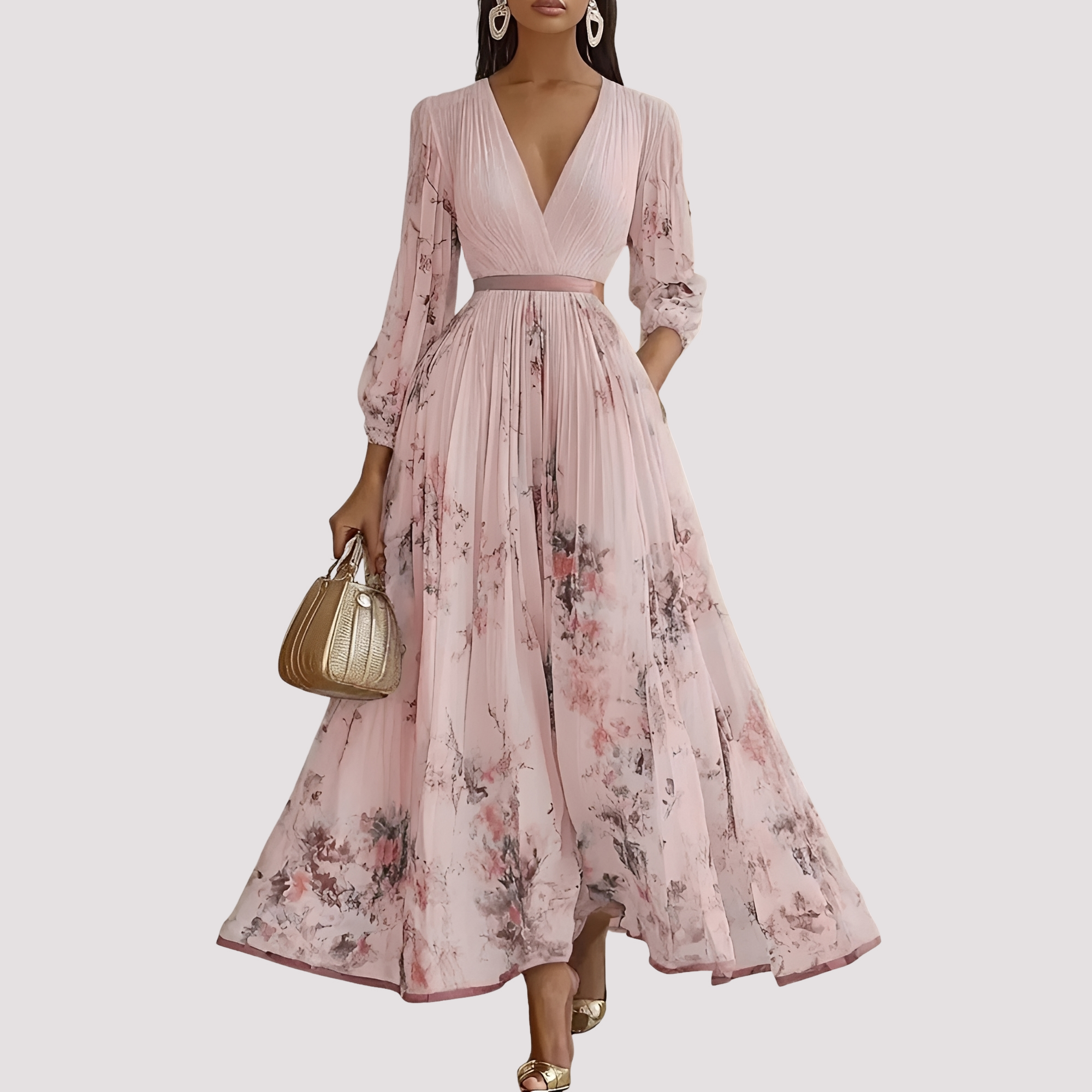 Leah - Floral Long Sleeve Midi Dress
