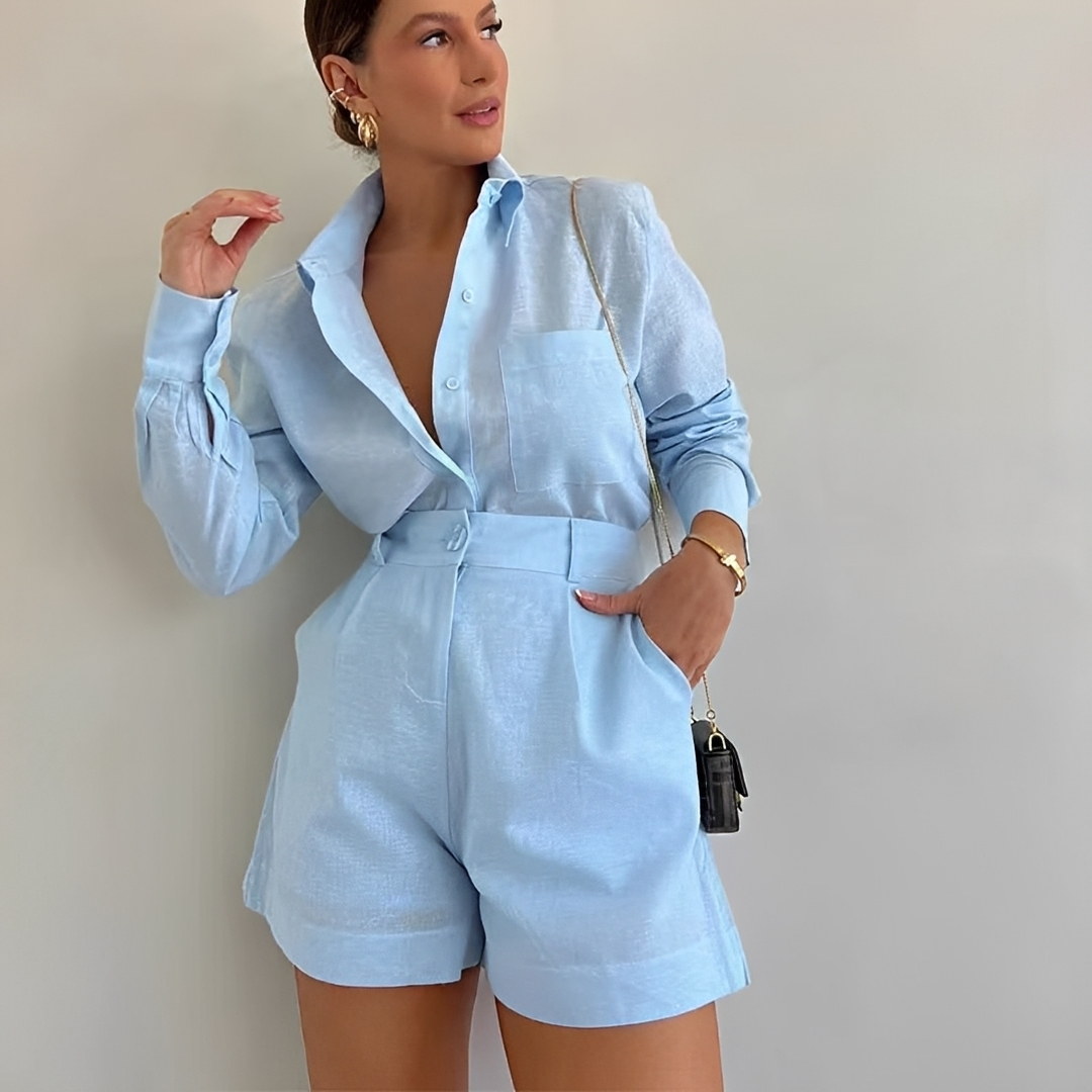 Yasin - Long Sleeve Loose Shorts Set
