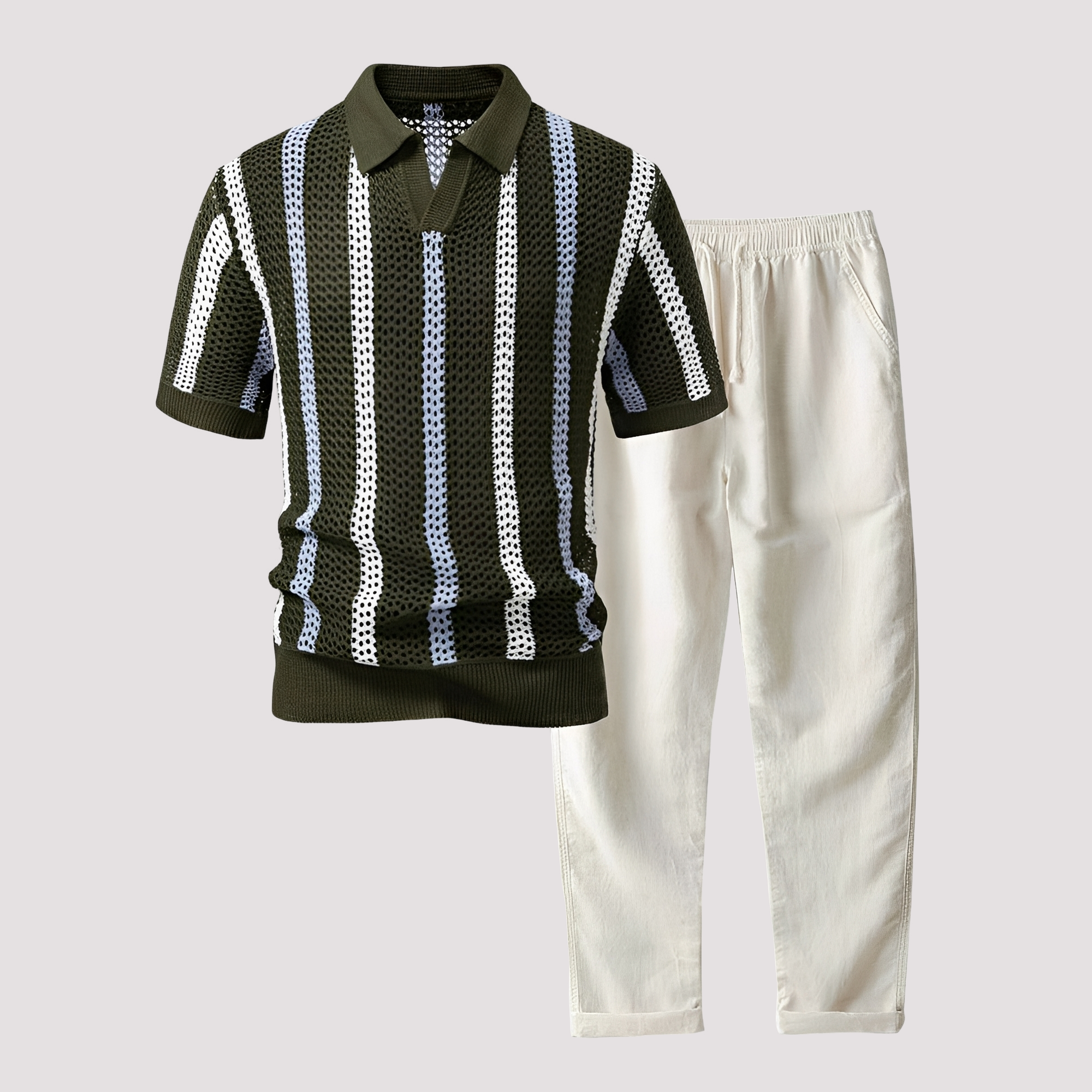 Richards - Comfortable Striped Polo and Pants Set