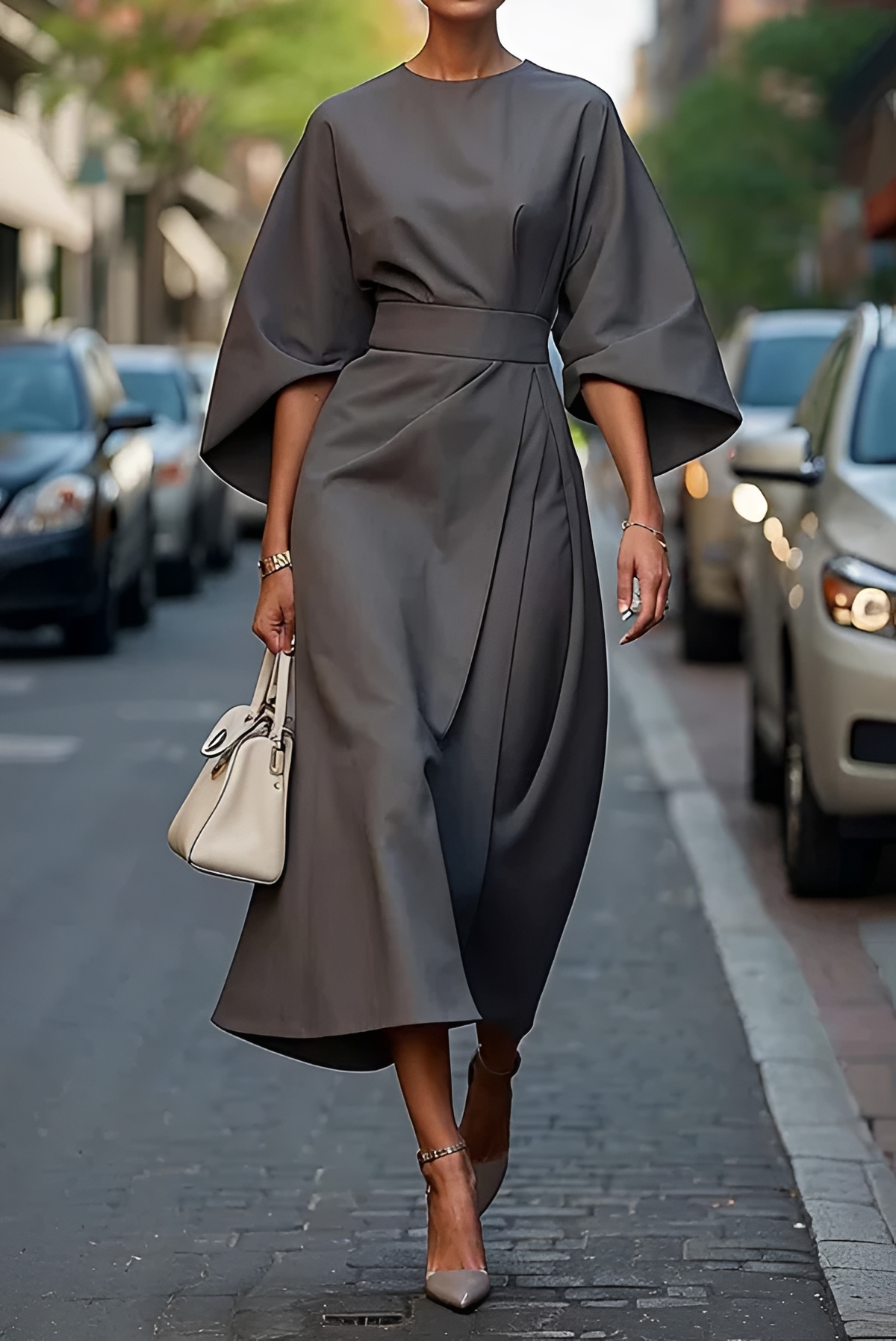 Vera - Stylish Belted Midi Dress