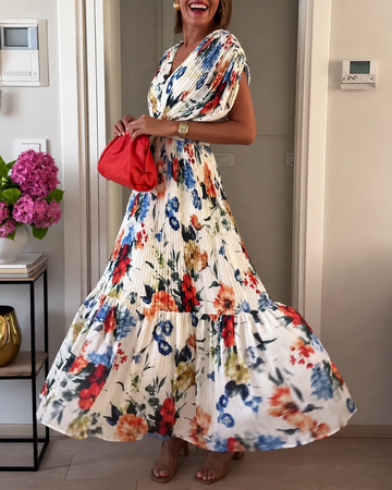 Sharon - Stylish Floral Dress with Pleats