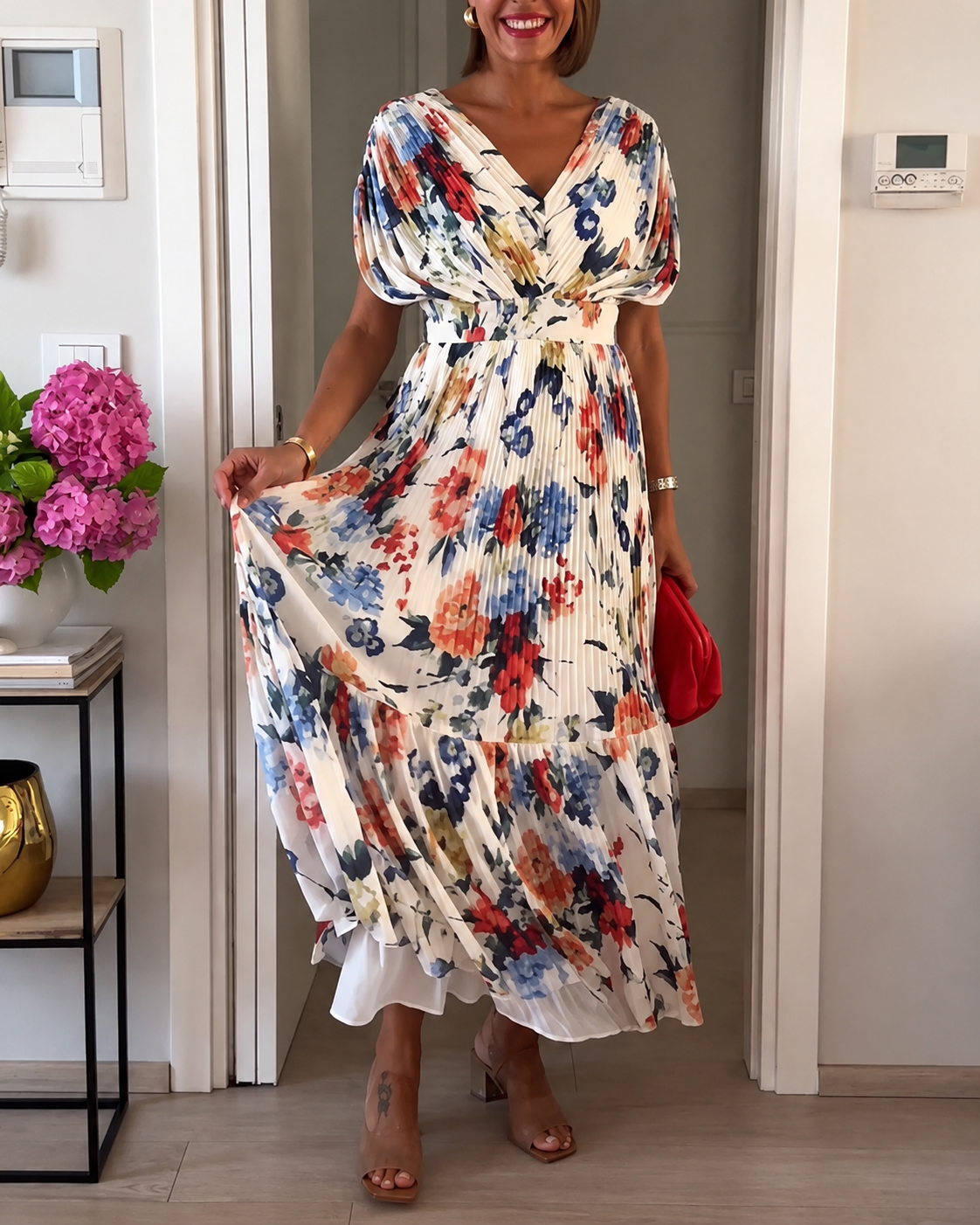 Sharon - Stylish Floral Dress with Pleats