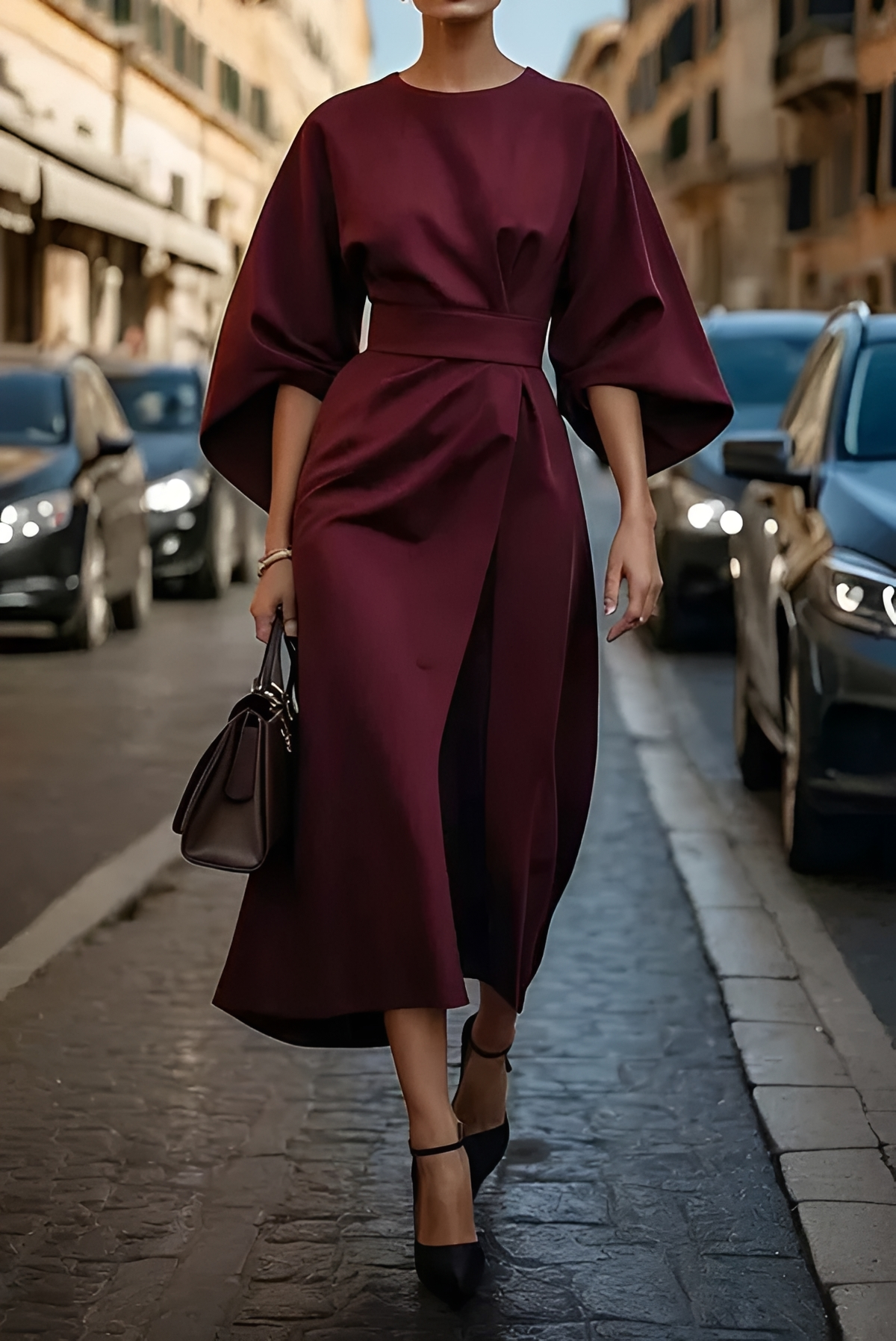 Vera - Stylish Belted Midi Dress