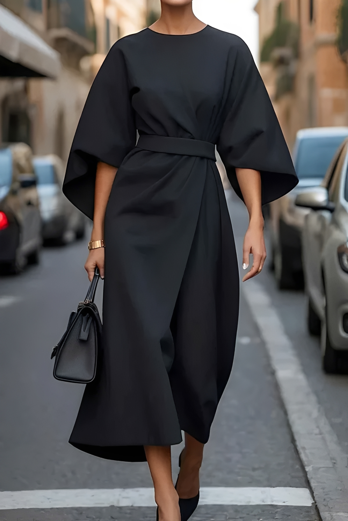 Vera - Stylish Belted Midi Dress