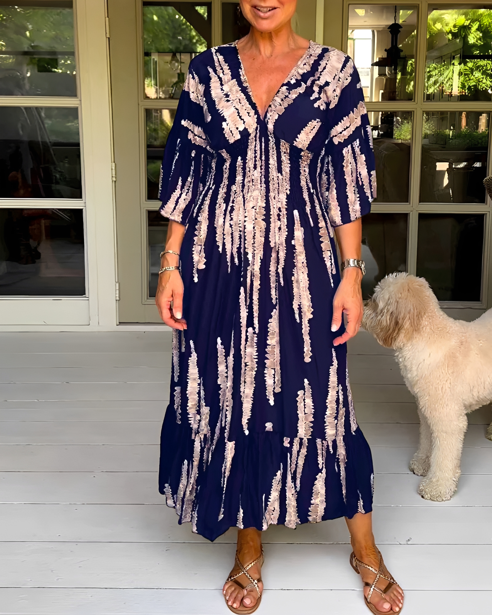 Esperanza - Stylish V-Neck Midi Dress
