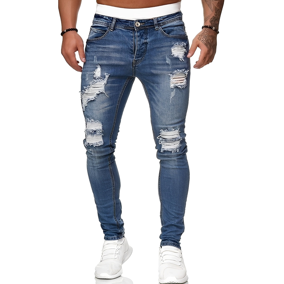 Annie - Men's fashionable distressed slim-fit jeans