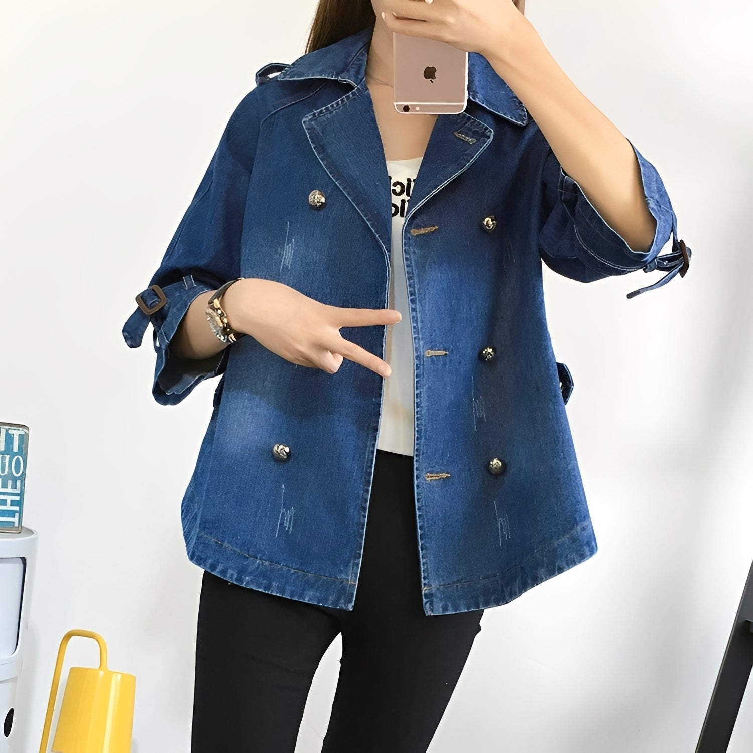 Faye - Stylish Cape Jacket in Denim