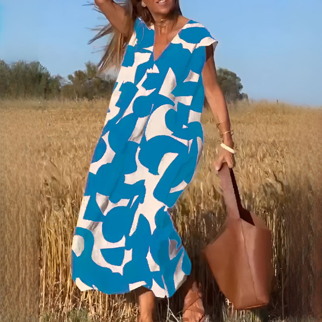 Vicky - Trendy V-neck Loose Fit Dress