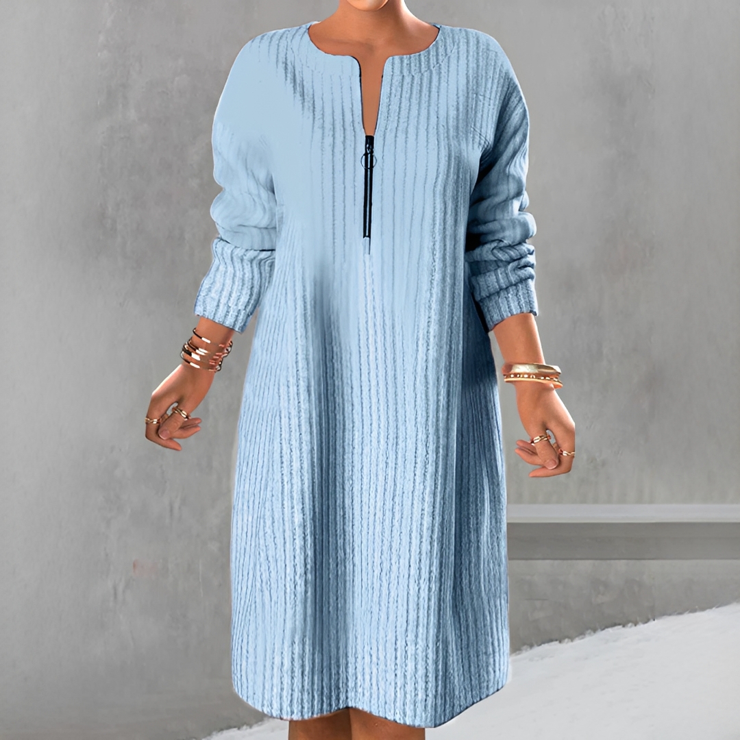 Marion - Trendy Long Sleeve Zipper Dress