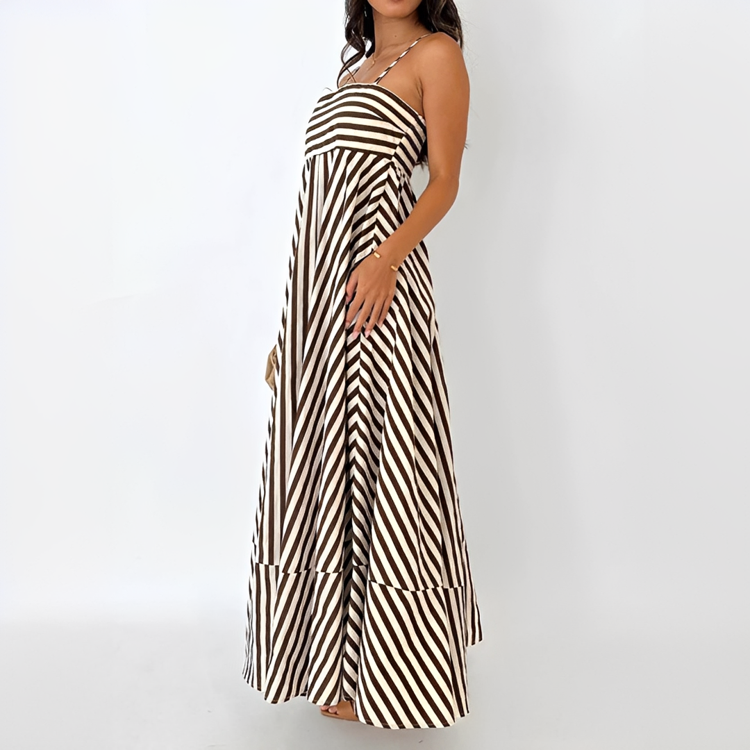 Lerra - Striped Pleated Long Dress