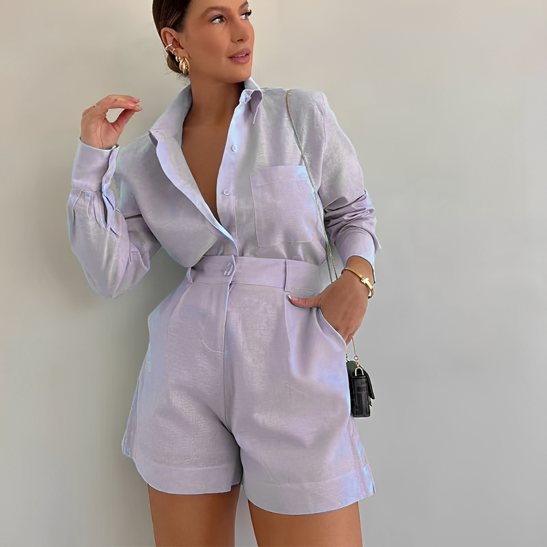Yasin - Long Sleeve Loose Shorts Set
