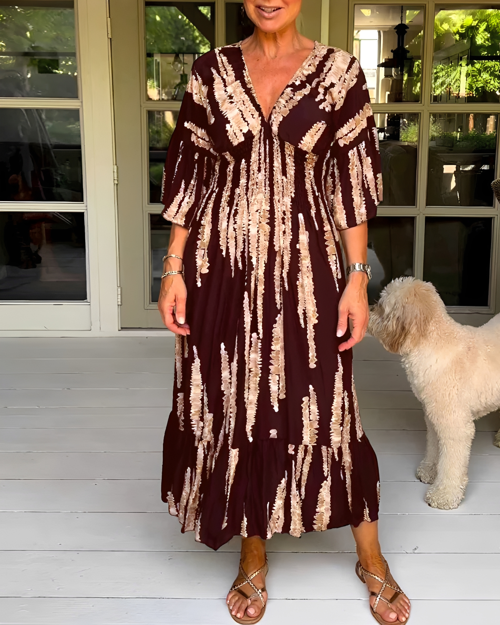 Esperanza - Stylish V-Neck Midi Dress