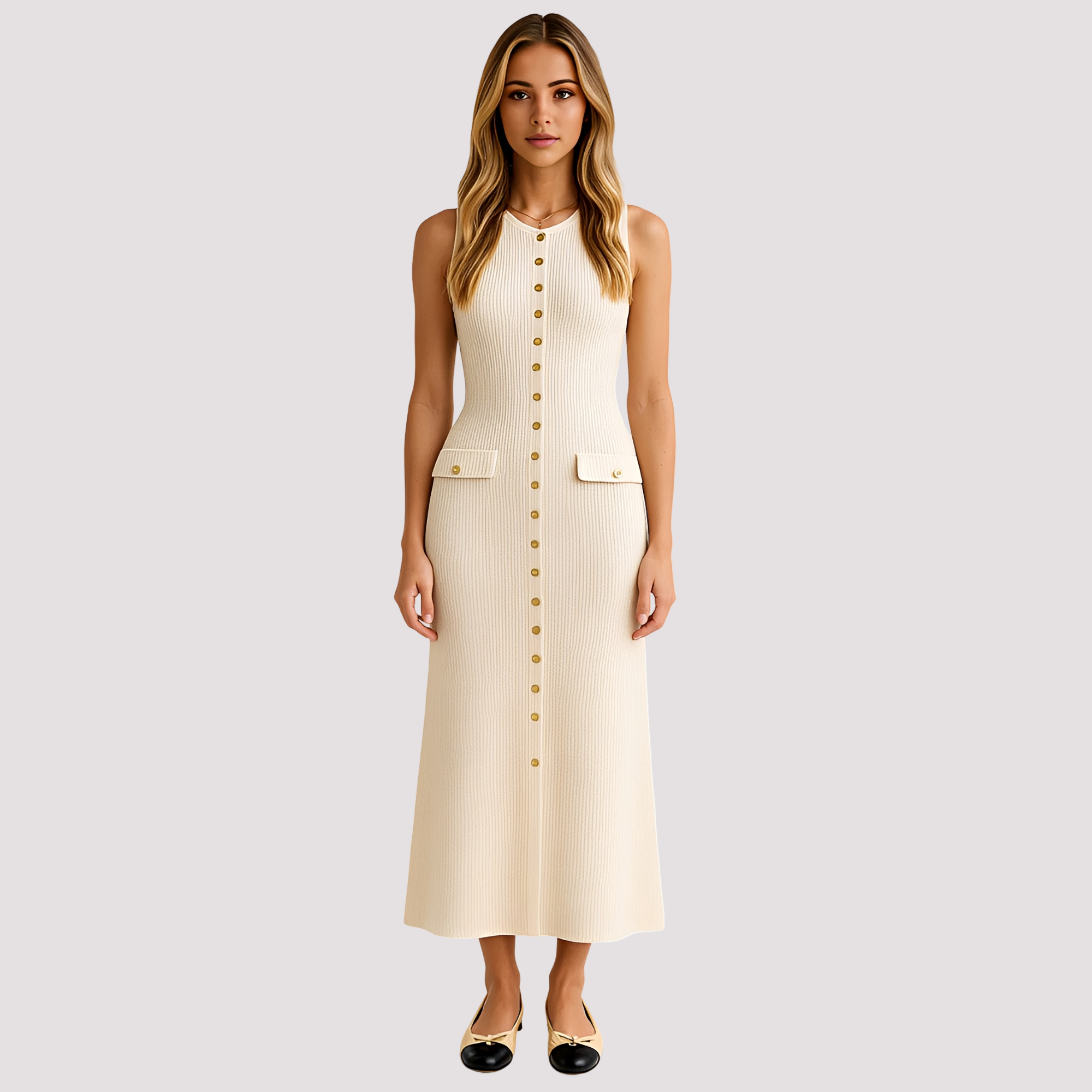 Jorja - Stylish Midi Dress with Button Details
