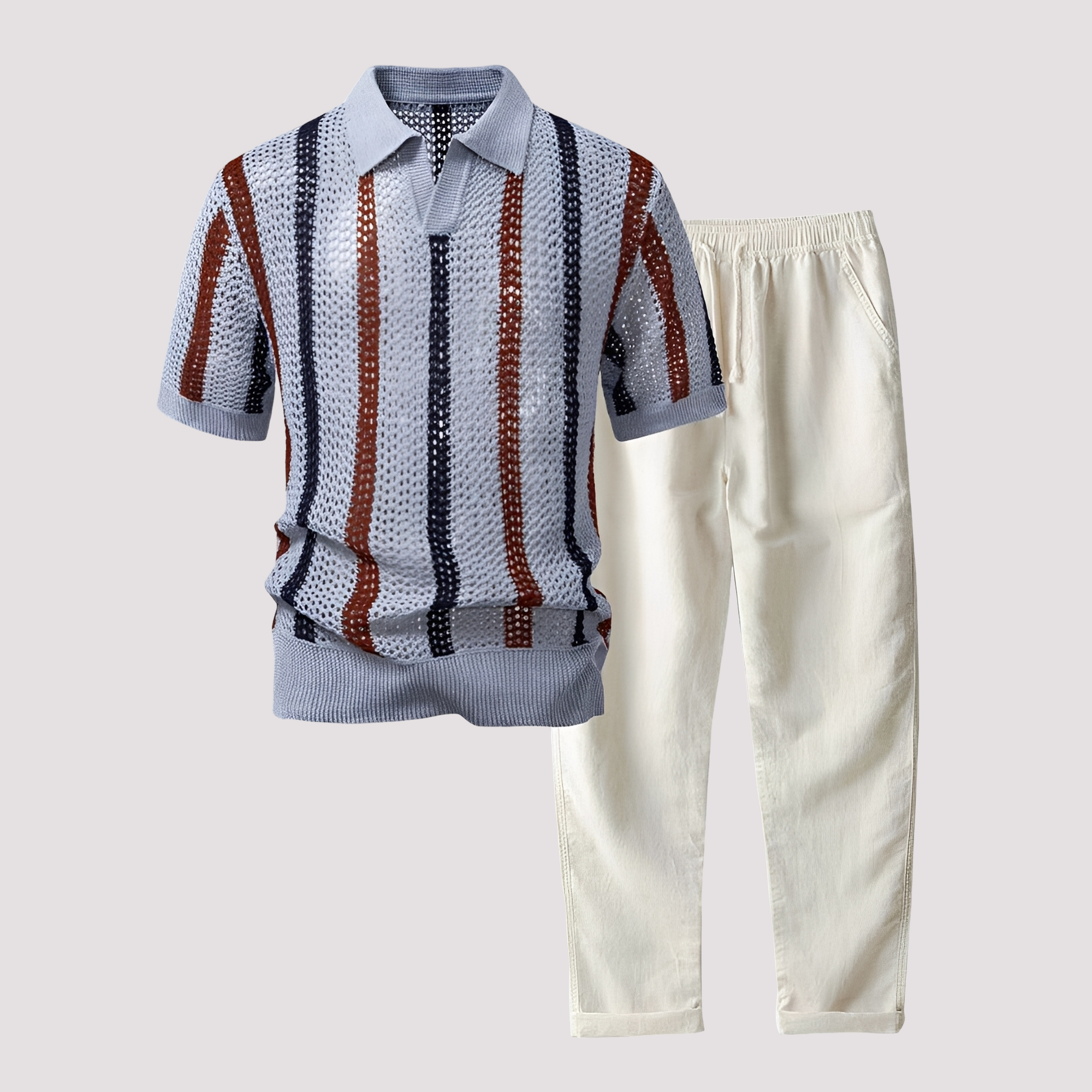 Richards - Comfortable Striped Polo and Pants Set