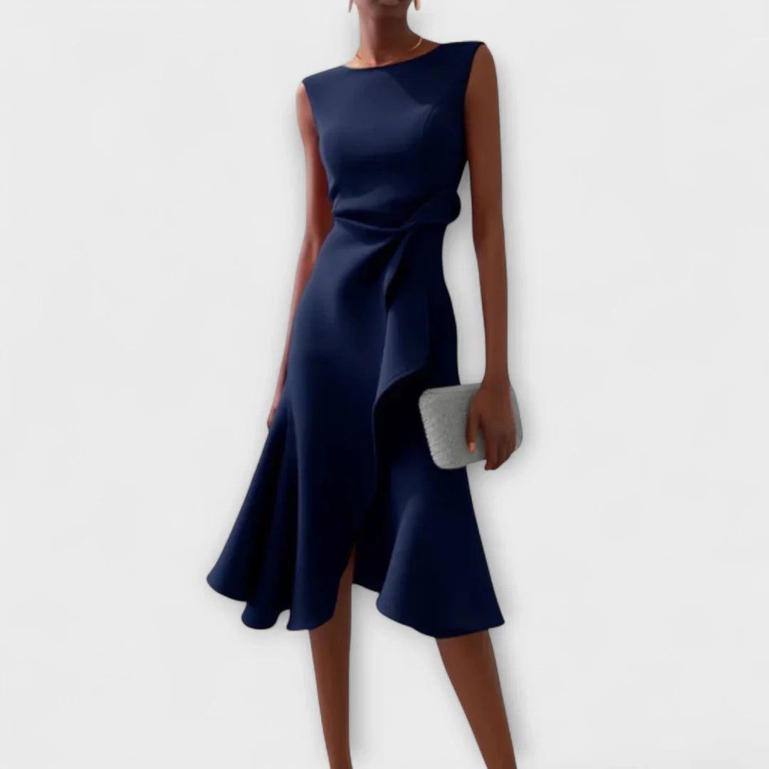 Sheila- Elegantes Damen Midi-Kleid mit Rüschendetails