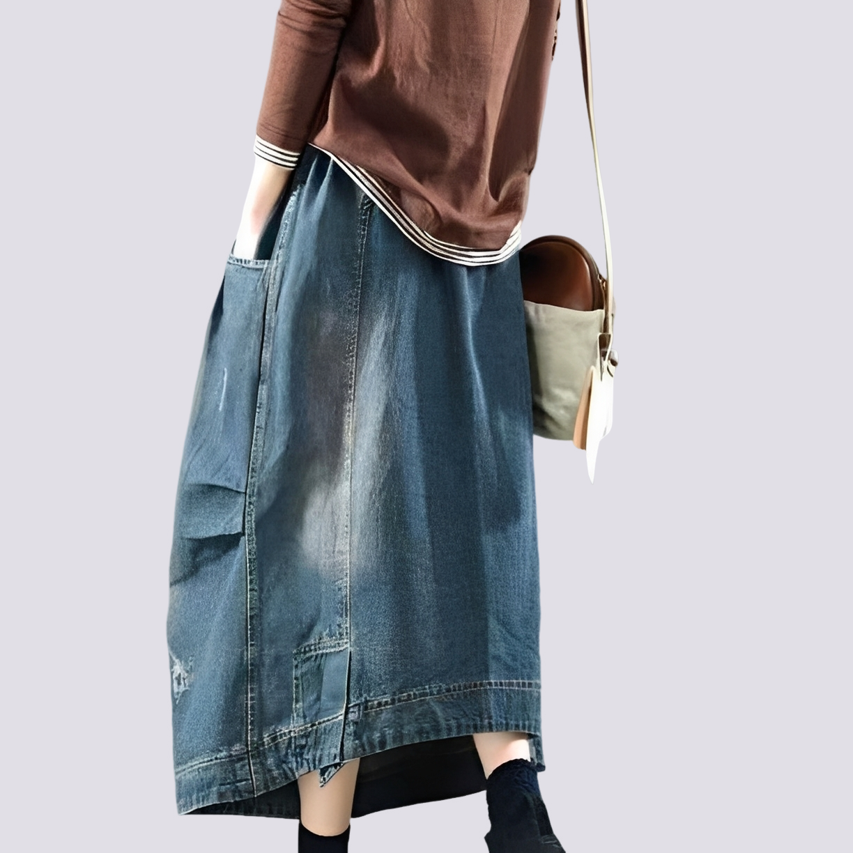Fiona - Classic patchwork denim skirt for women