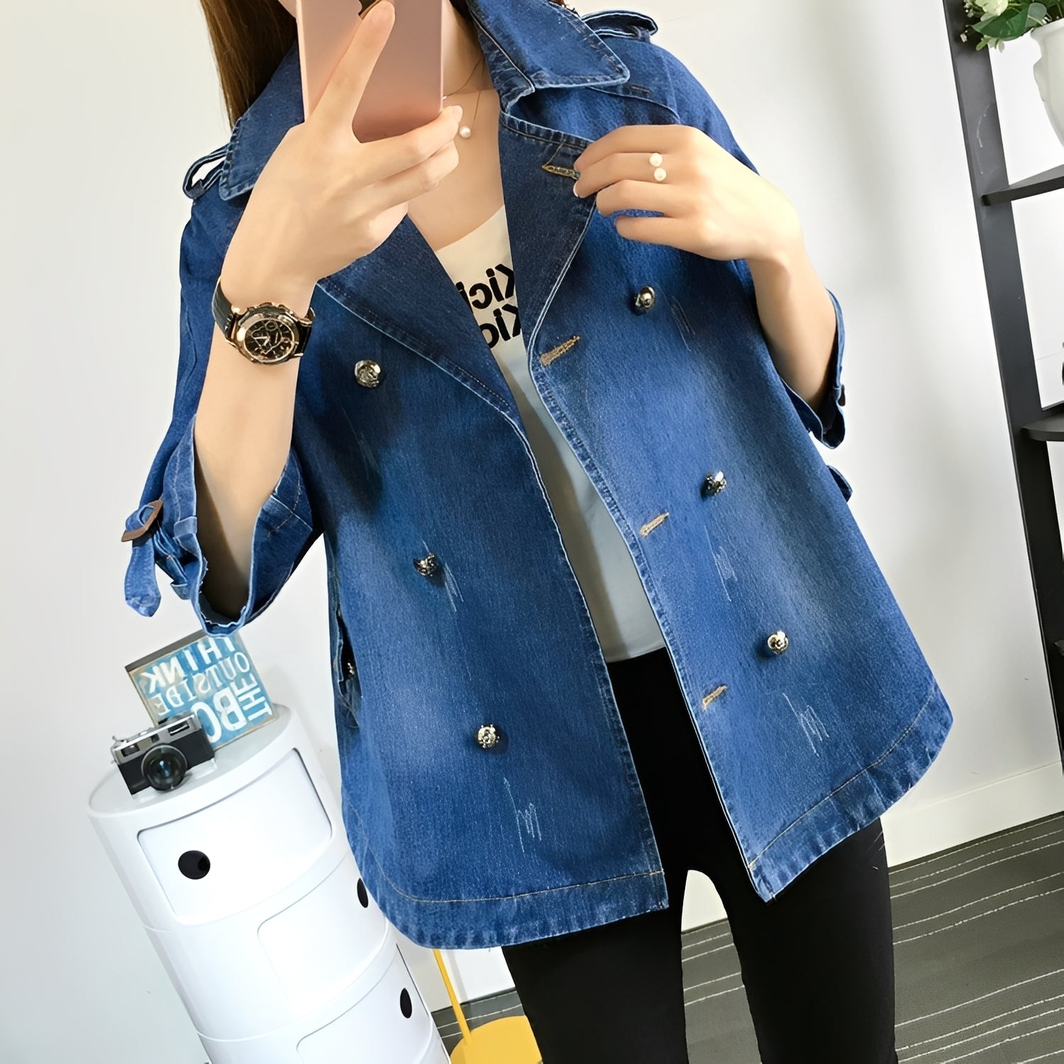 Faye - Stylish Cape Jacket in Denim