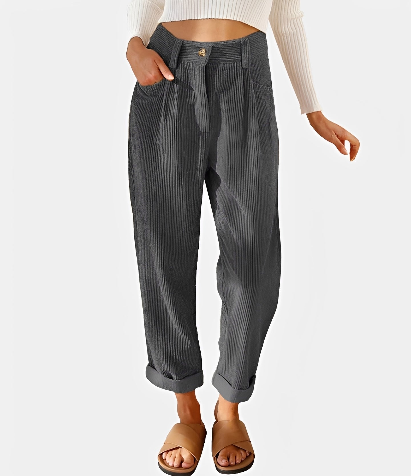 Liana - High-Waist Corduroy Casual Pants