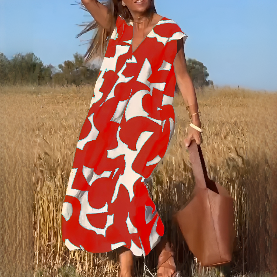 Vicky - Trendy V-neck Loose Fit Dress