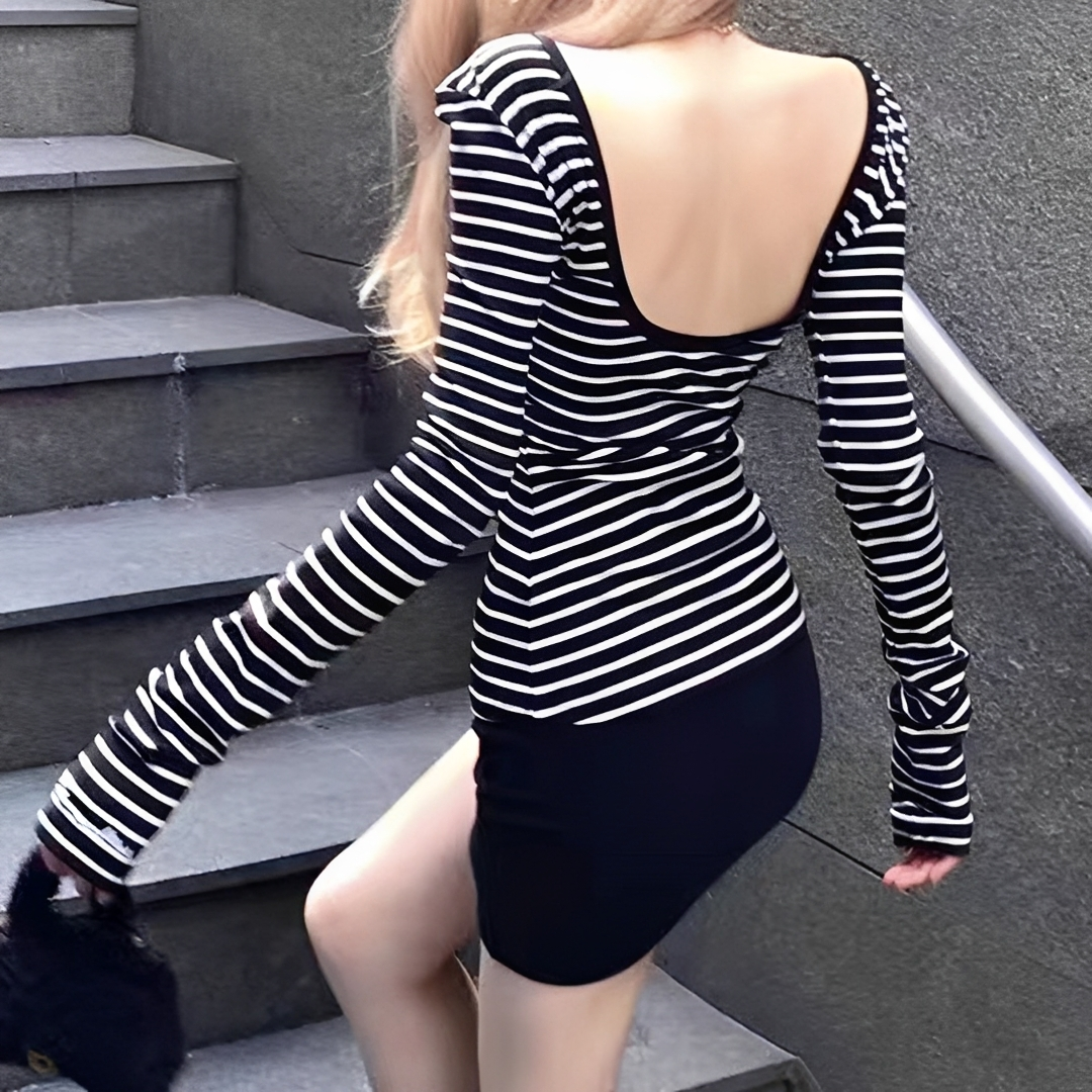 Michaila - Long Sleeve Striped Bodysuit