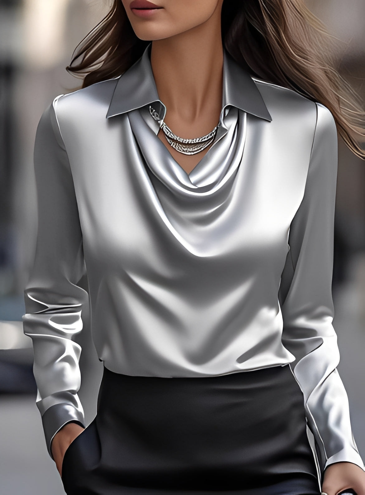 Terry - Fashionable Long-Sleeved Blouse with Pleats