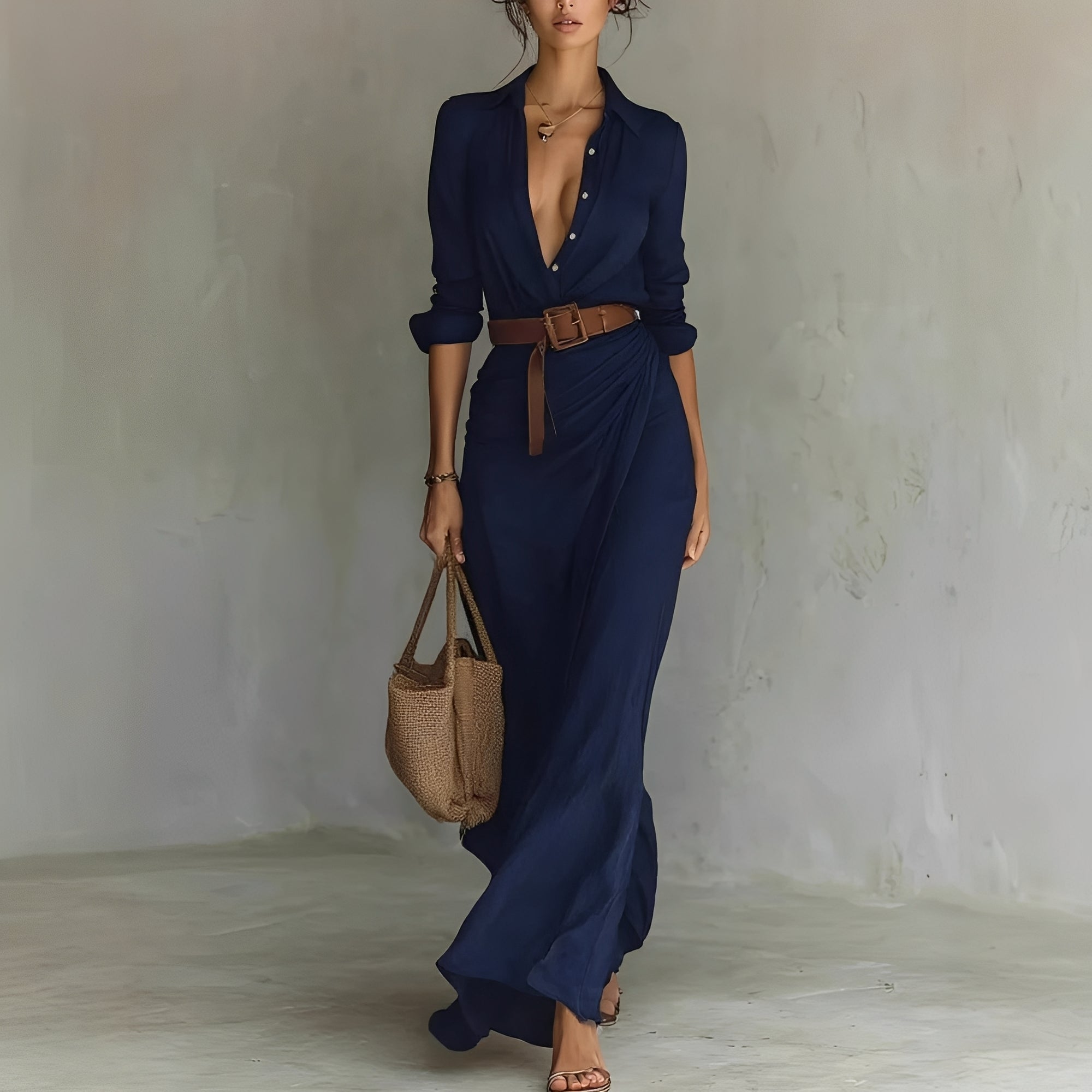 Hanny - Relaxed Maxi Dress with Waist Belt