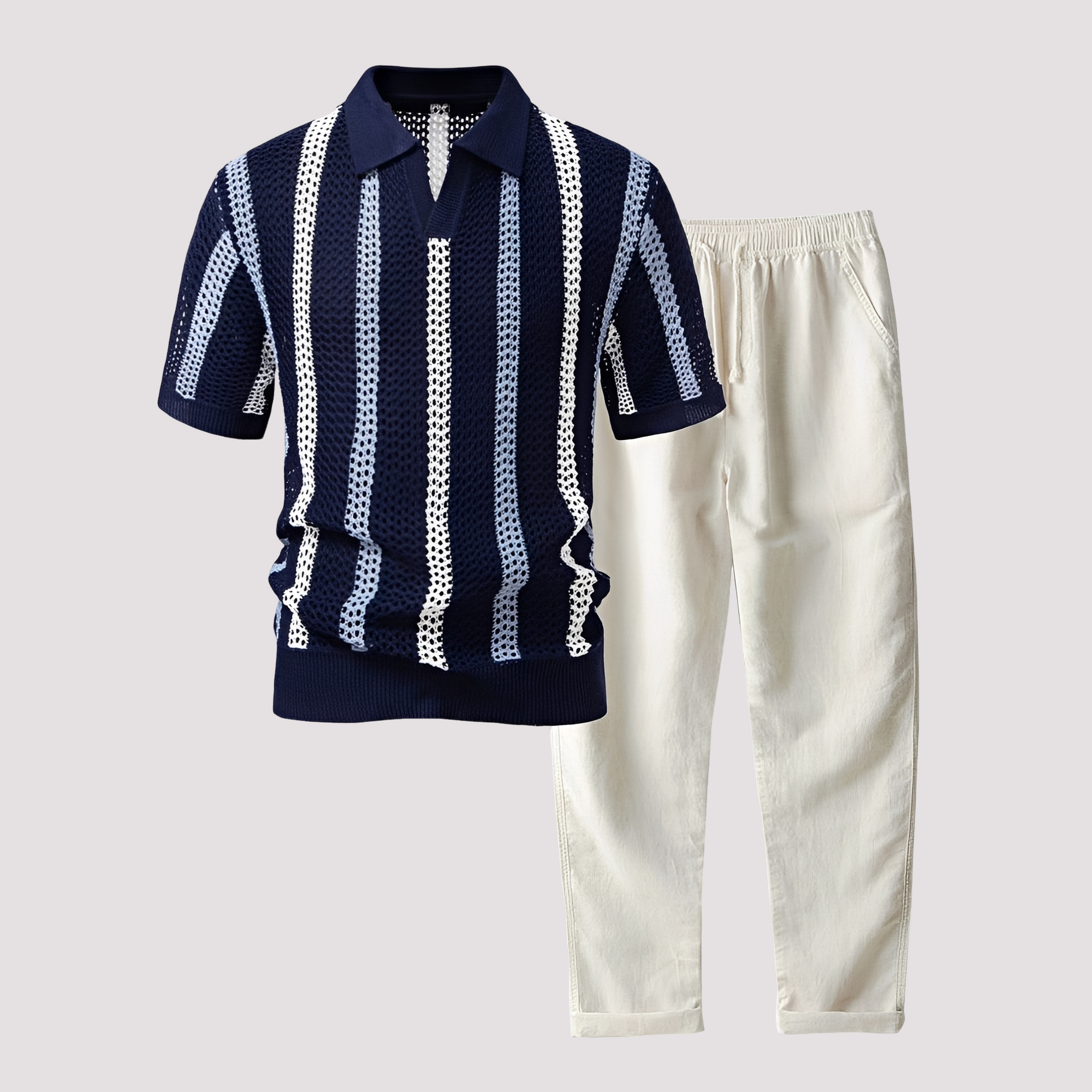 Richards - Comfortable Striped Polo and Pants Set