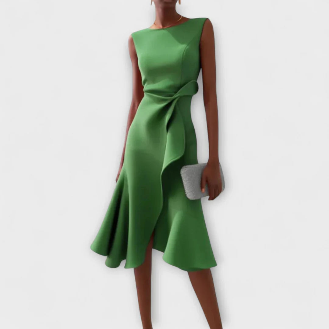 Sheila- Elegantes Damen Midi-Kleid mit Rüschendetails