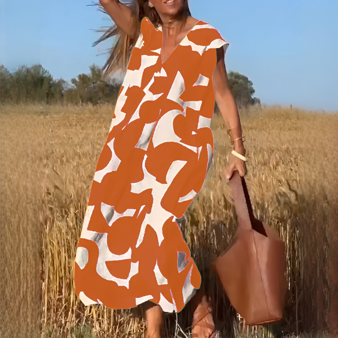 Vicky - Trendy V-neck Loose Fit Dress