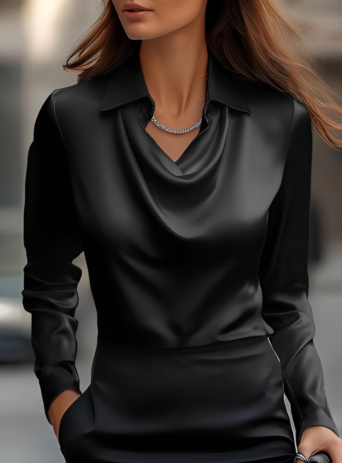 Terry - Fashionable Long-Sleeved Blouse with Pleats