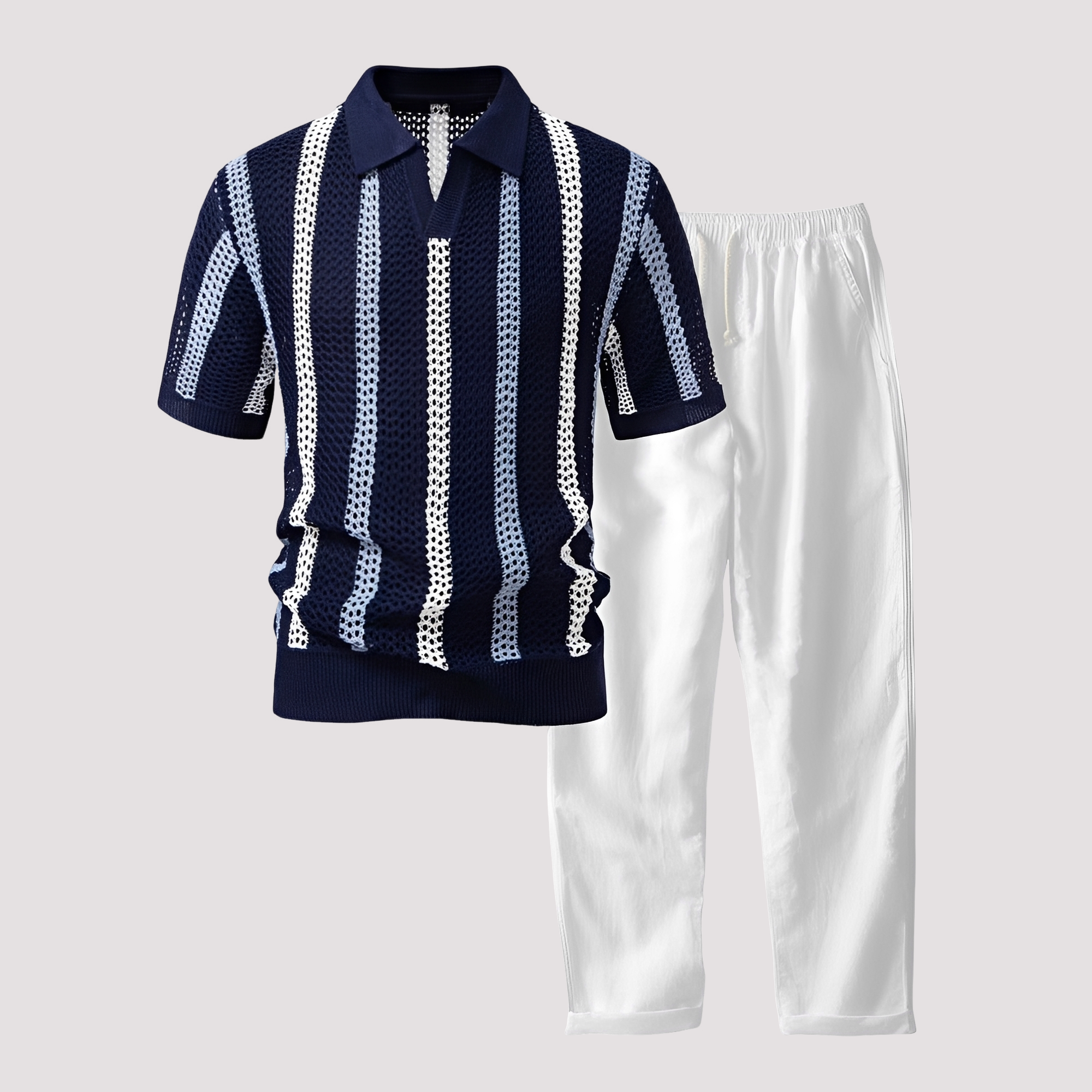 Richards - Comfortable Striped Polo and Pants Set