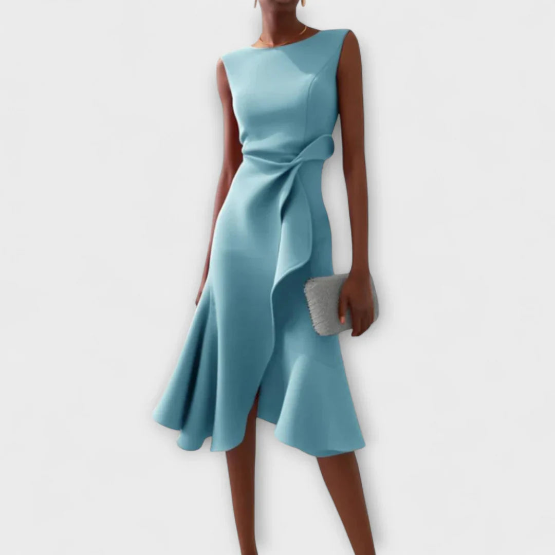Sheila- Elegantes Damen Midi-Kleid mit Rüschendetails