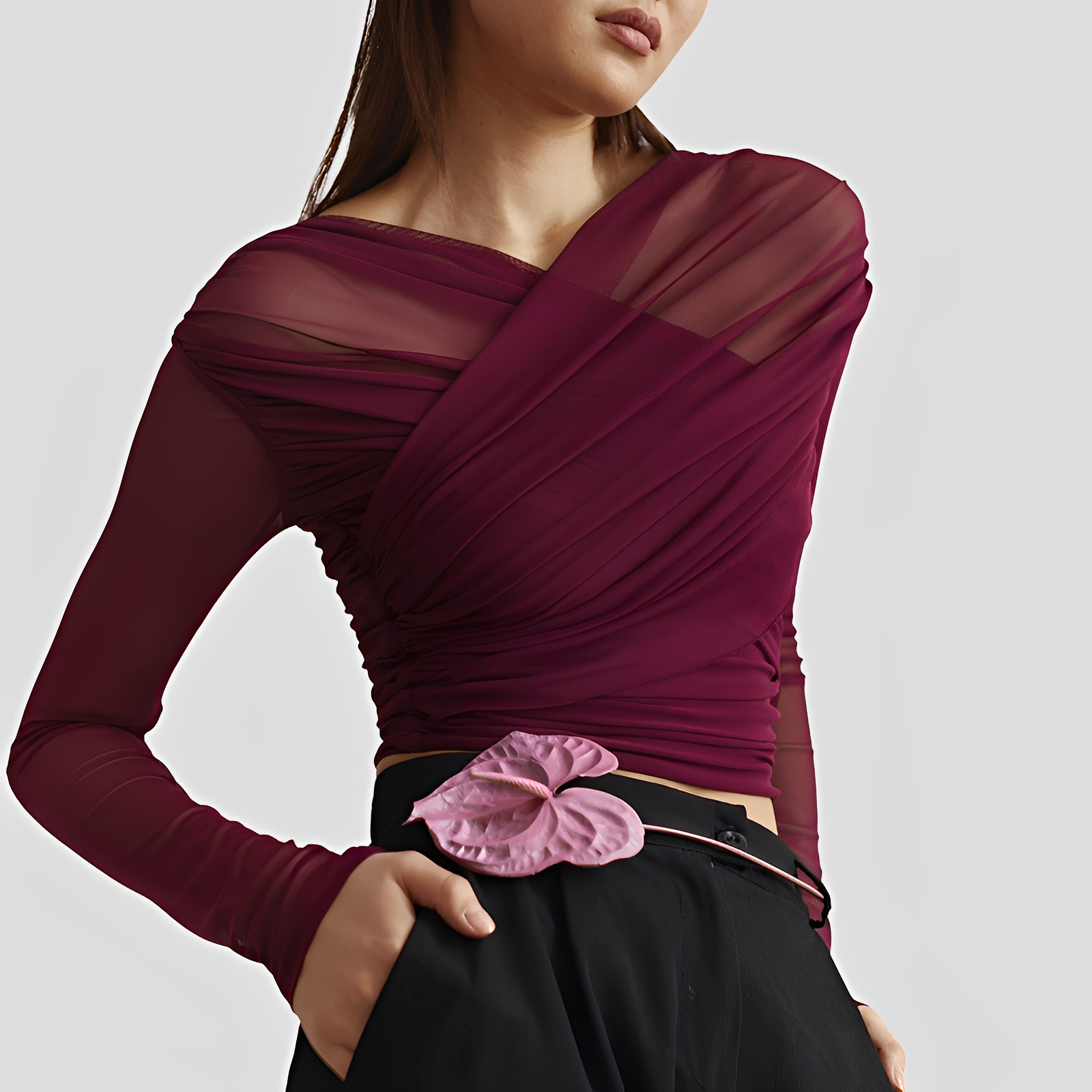 Cara - Stylish Gathered Long Sleeve Top