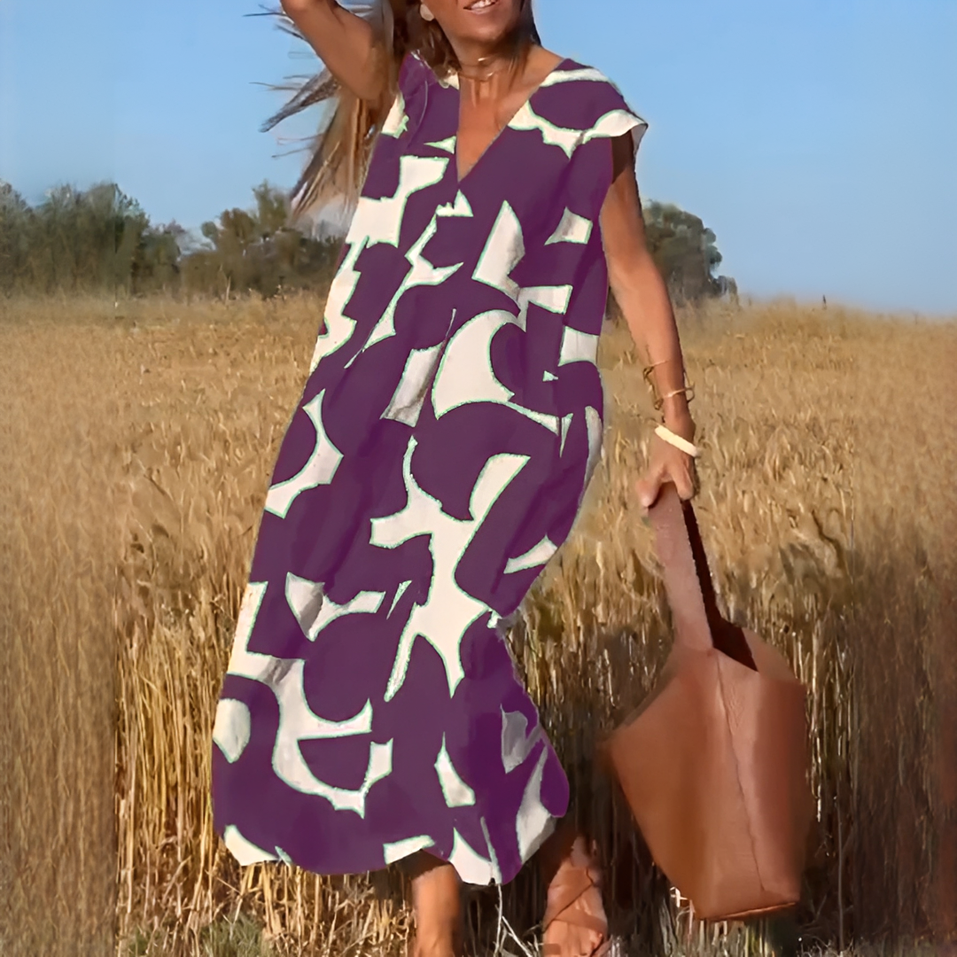 Vicky - Trendy V-neck Loose Fit Dress