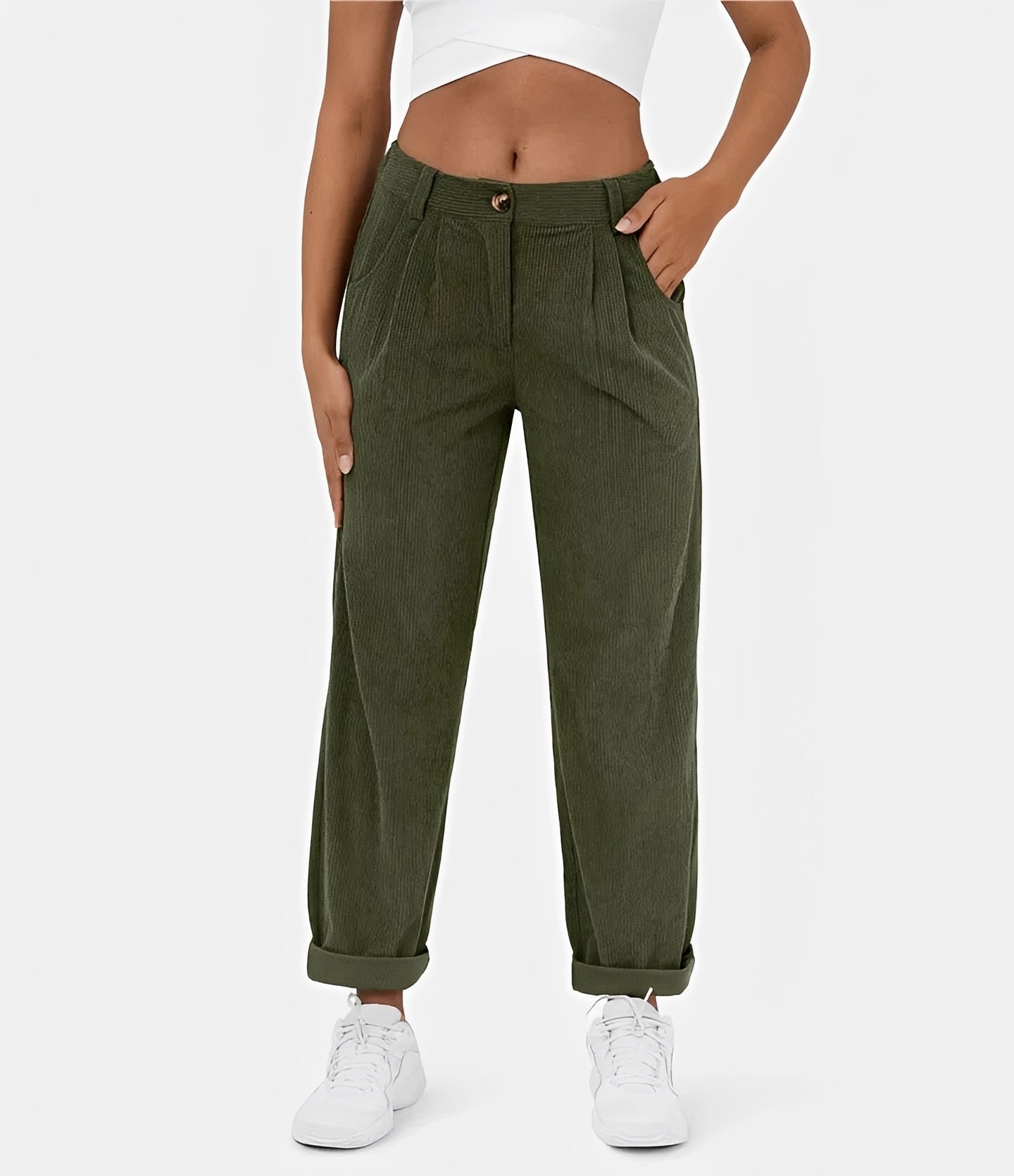 Liana - High-Waist Corduroy Casual Pants