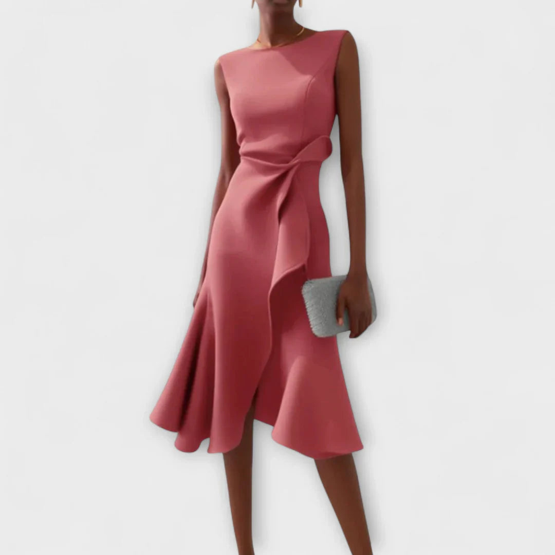 Sheila- Elegantes Damen Midi-Kleid mit Rüschendetails