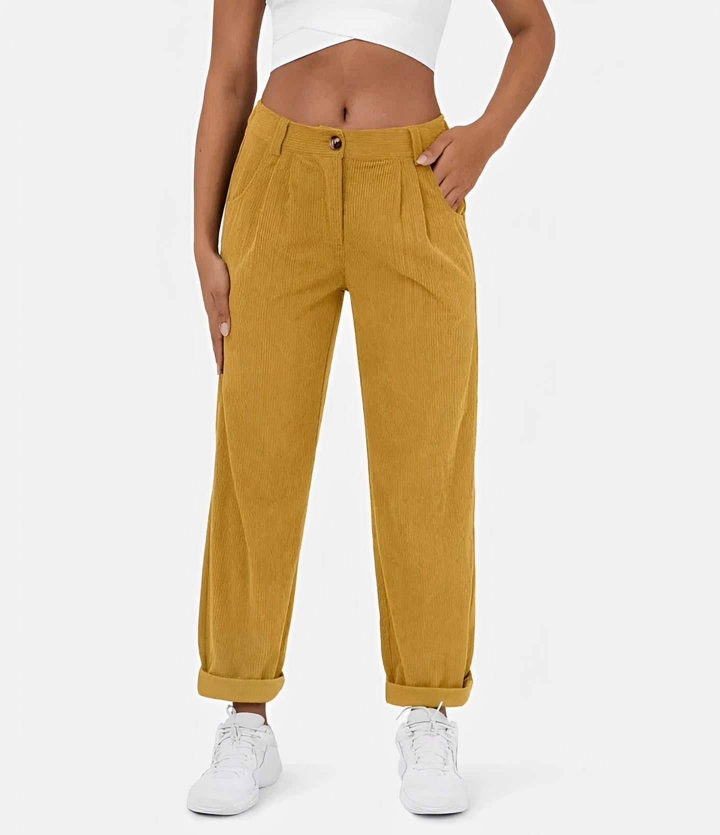 Liana - High-Waist Corduroy Casual Pants