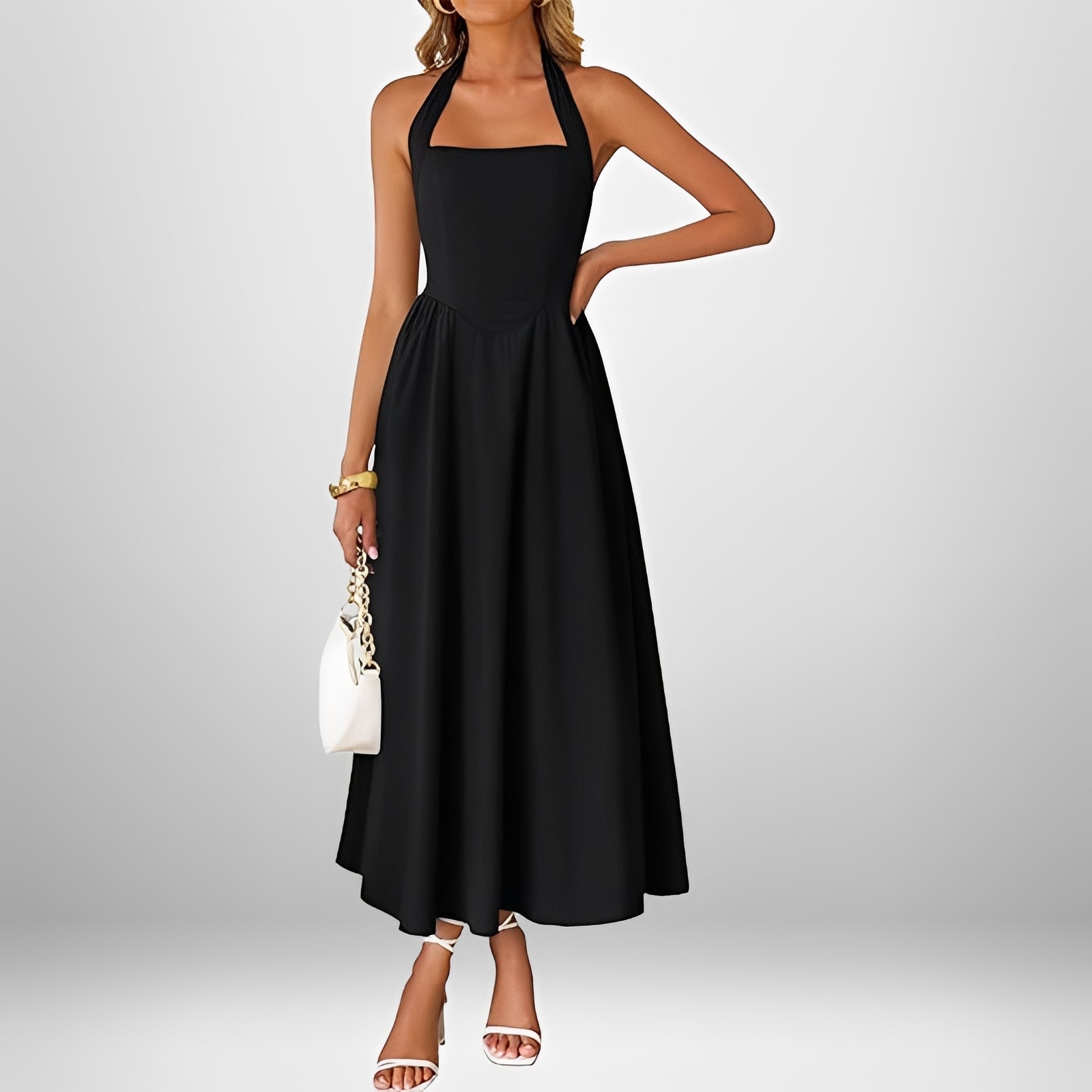 Joanna - Chic Halter Neck Midi Dress