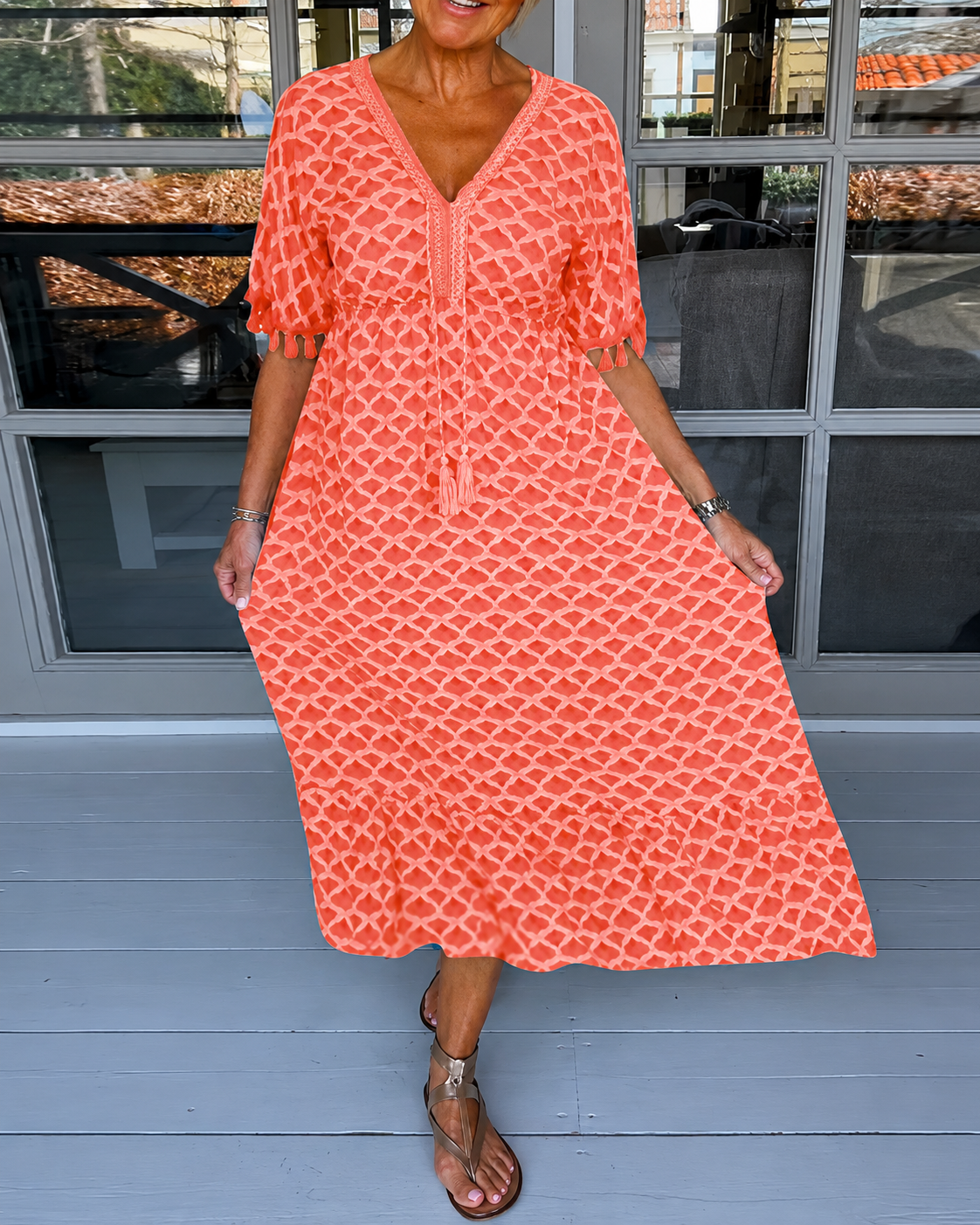 Nimrah - Trendy V-Neck Midi Dress