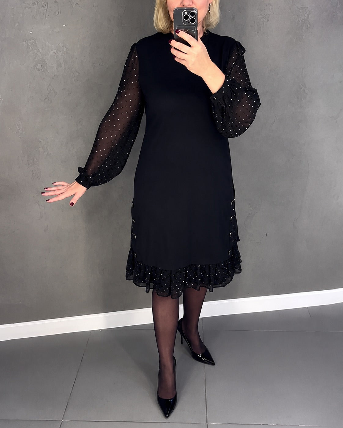 Gabriela - Contemporary Long Sleeve Polka Dot Dress