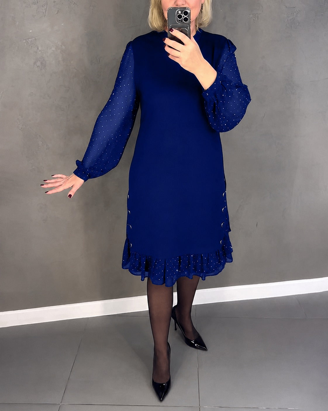Gabriela - Contemporary Long Sleeve Polka Dot Dress