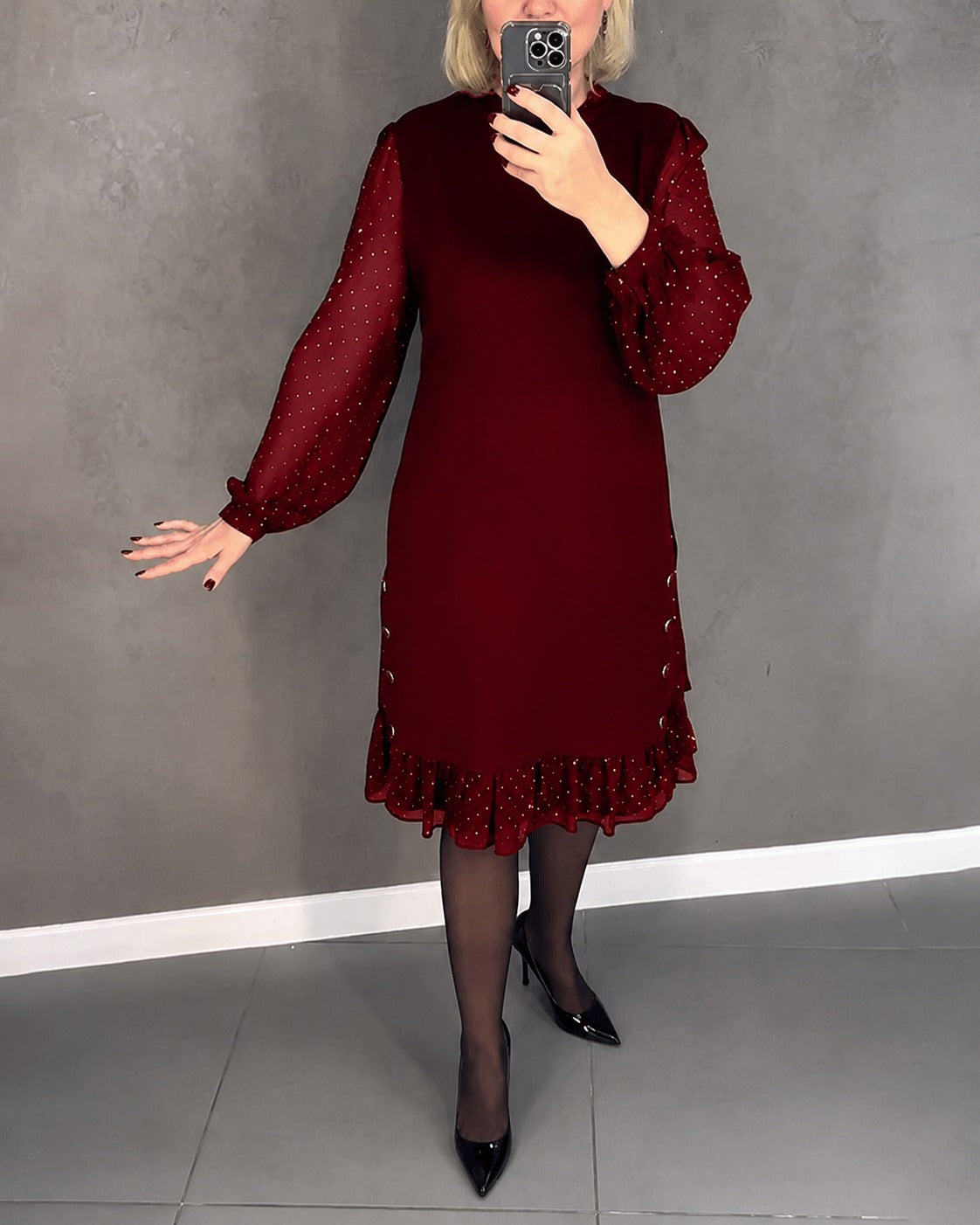 Gabriela - Contemporary Long Sleeve Polka Dot Dress