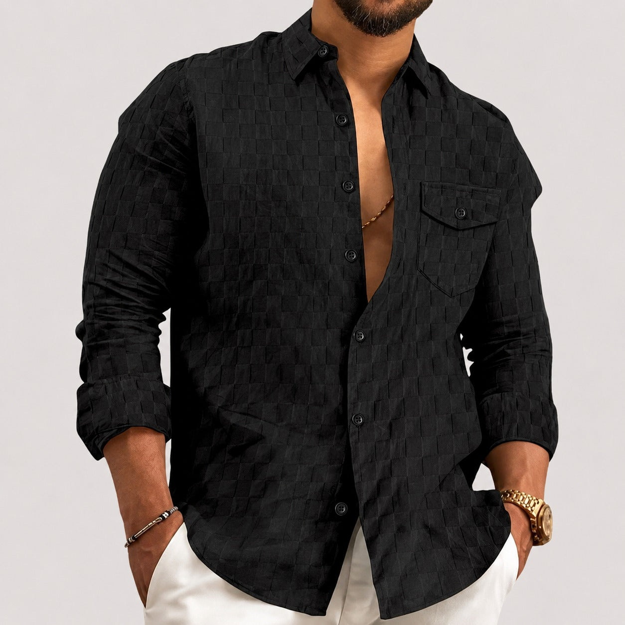 Walter - Stylish Patterned Long Sleeve Shirt