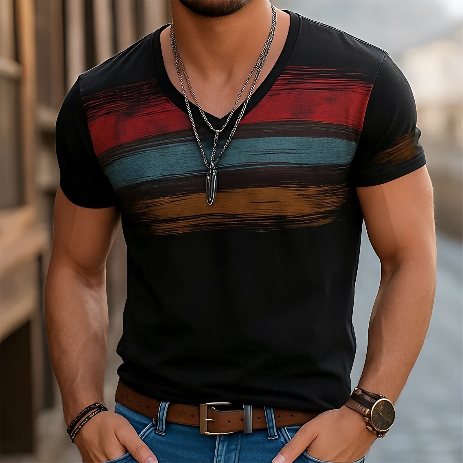 Kyle - Fashionable V-Neck T-Shirt with a Design