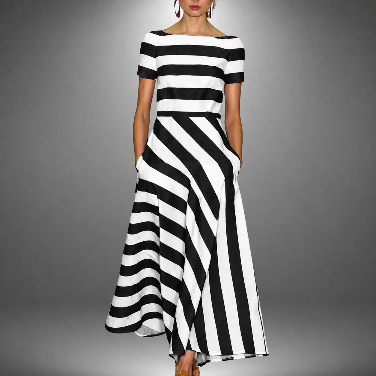 Darcie - Striped A-Line Long Dress