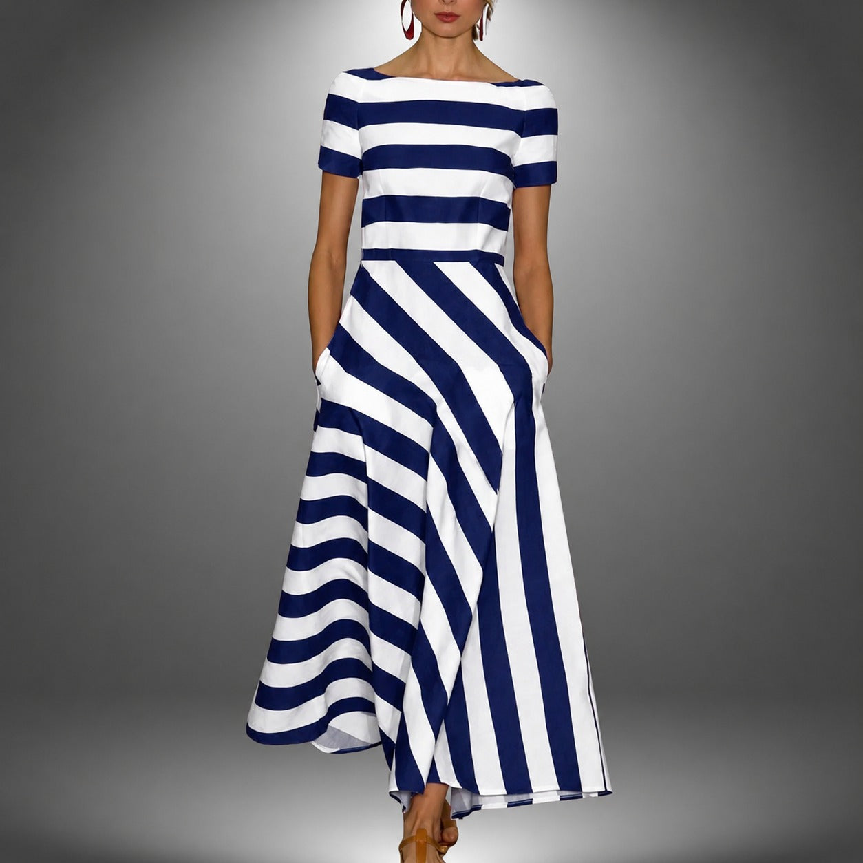 Darcie - Striped A-Line Long Dress
