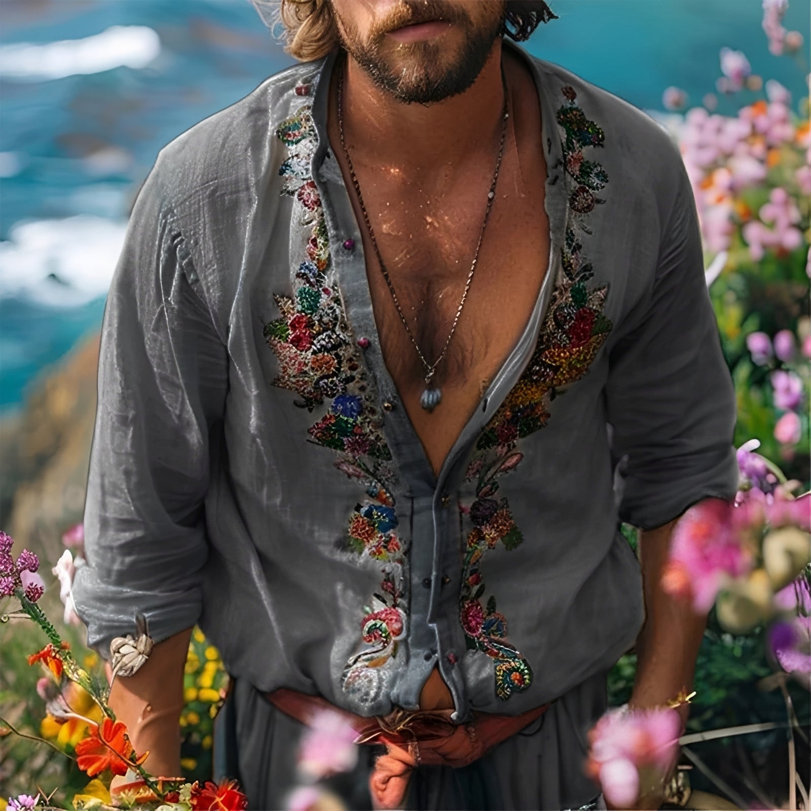 Benedict - Fashionable Embroidered Long Sleeve Shirt