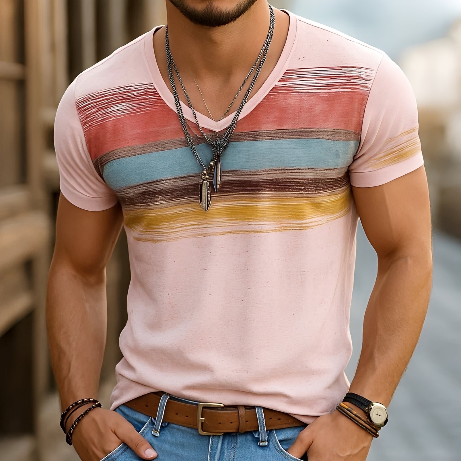 Kyle - Fashionable V-Neck T-Shirt with a Design