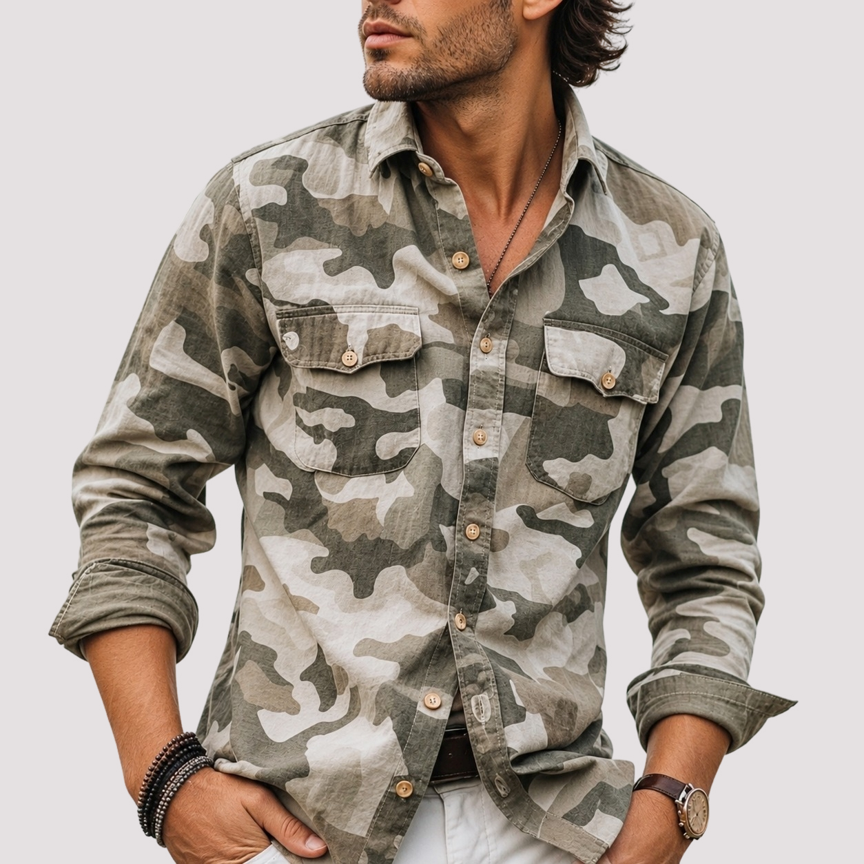 Jeffrey - Camo Lapel Pocket Shirt